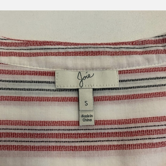 JOIE Red and White Striped Cotton V-Neck Blouse Size Small - Picture 3 of 7